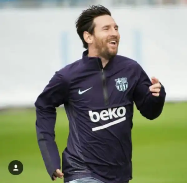 Lionel Messi All Smiles As He Returns To Training After Breaking His Arm